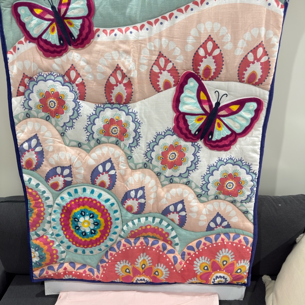 Bohemian mandala Butterfly baby girl crib bedding set 2 pieces rare